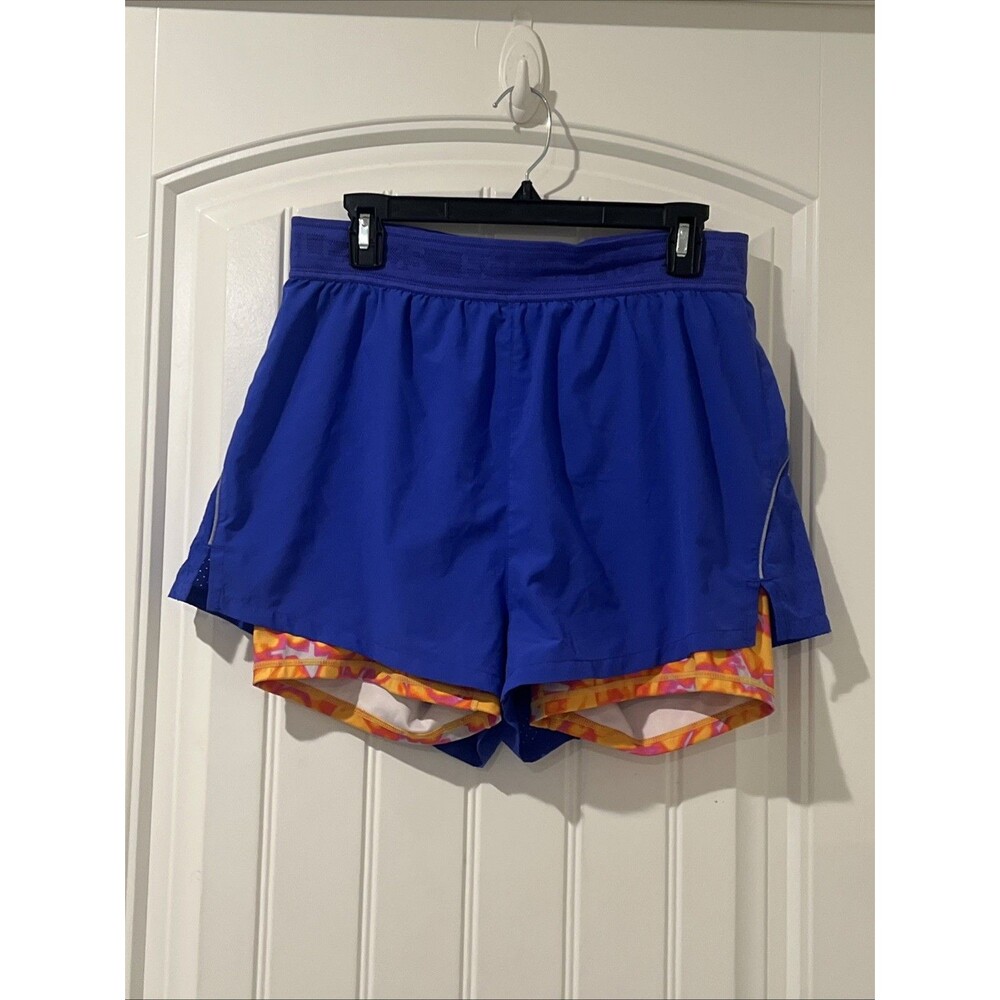 Fabletics Perforated Run 2" Shorts 2-in-1 Design Cobalt Purple Orange Medium